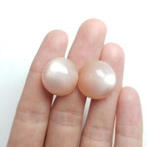 Vintage Light Pink Moon Glow Cabochon Clip On Earrings, Pastel Screw Backs Retro